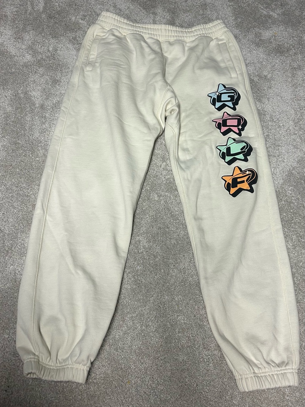 GOLF Wang Luxury Cream Sweatpants with Multicolor Golf Logo size L